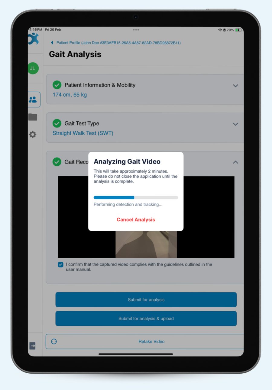 The 3DGait app analysing a recorded walk on the iPad.